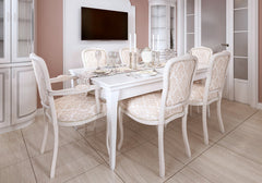 Pearl Mist Solid Teak Hand Carved Dining Table Set