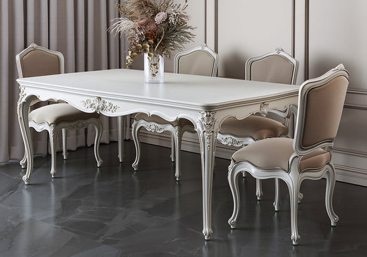 Ivory Serenity Wooden Hand Carved Solid Teak Dining Table Set