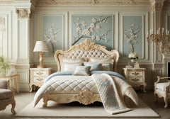 European Modern Design Wooden Hand Carved Luxury Bed