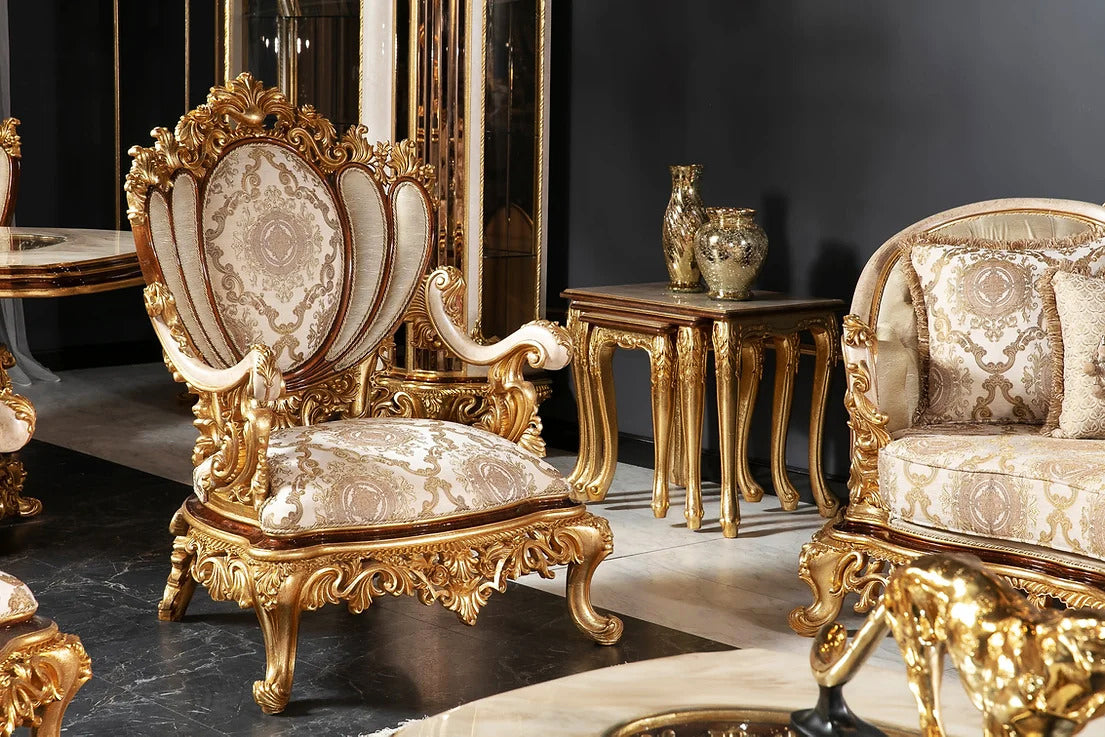 Handmade royal style cream color sofa chair