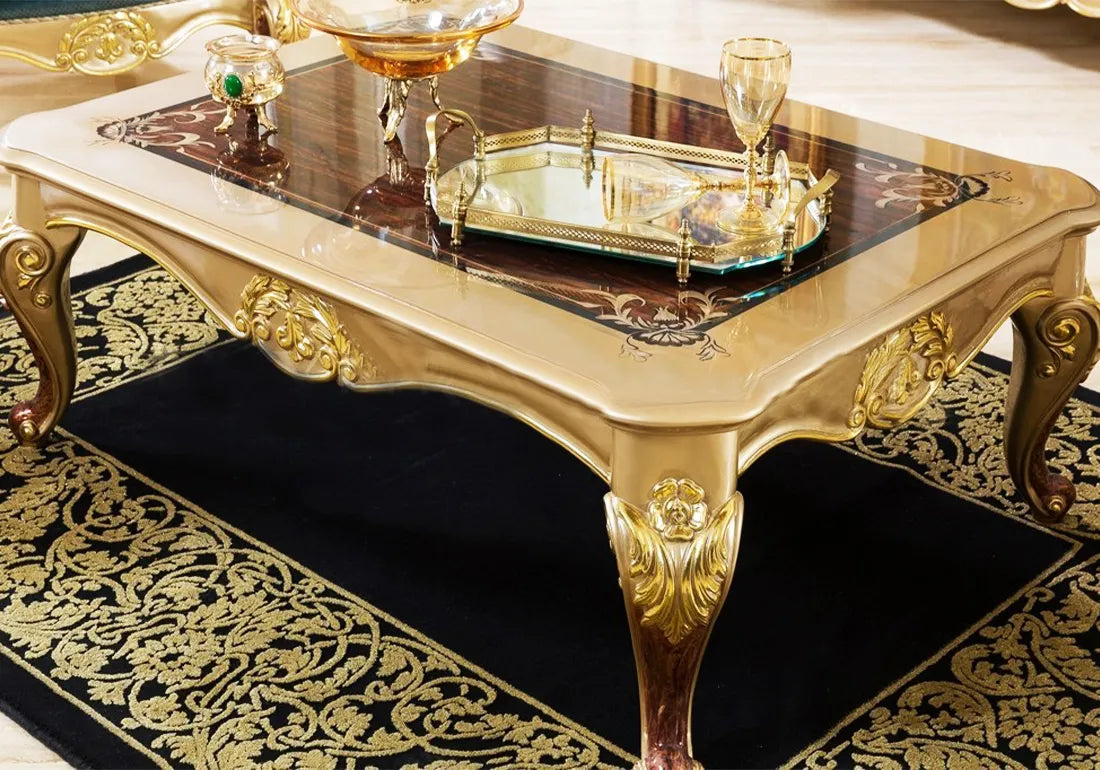 golden color wooden center table