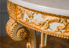 Luxury Solid Teak Wood Carving and Louis XVI Style Side Table