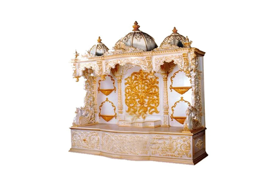 Whitish Hand Carved Teak Wooden Temple