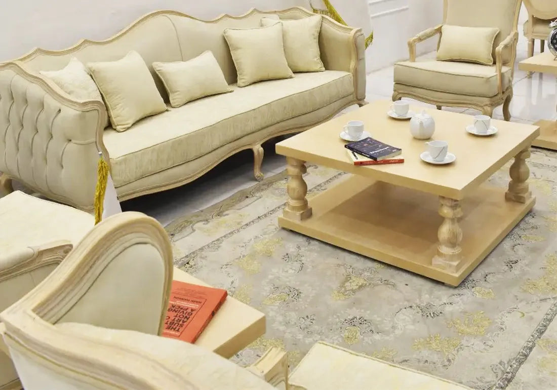 cream color classical sofa set and table