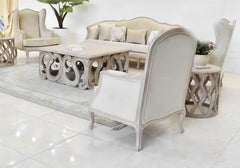 Heavy Carving Wooden White Sofa Set