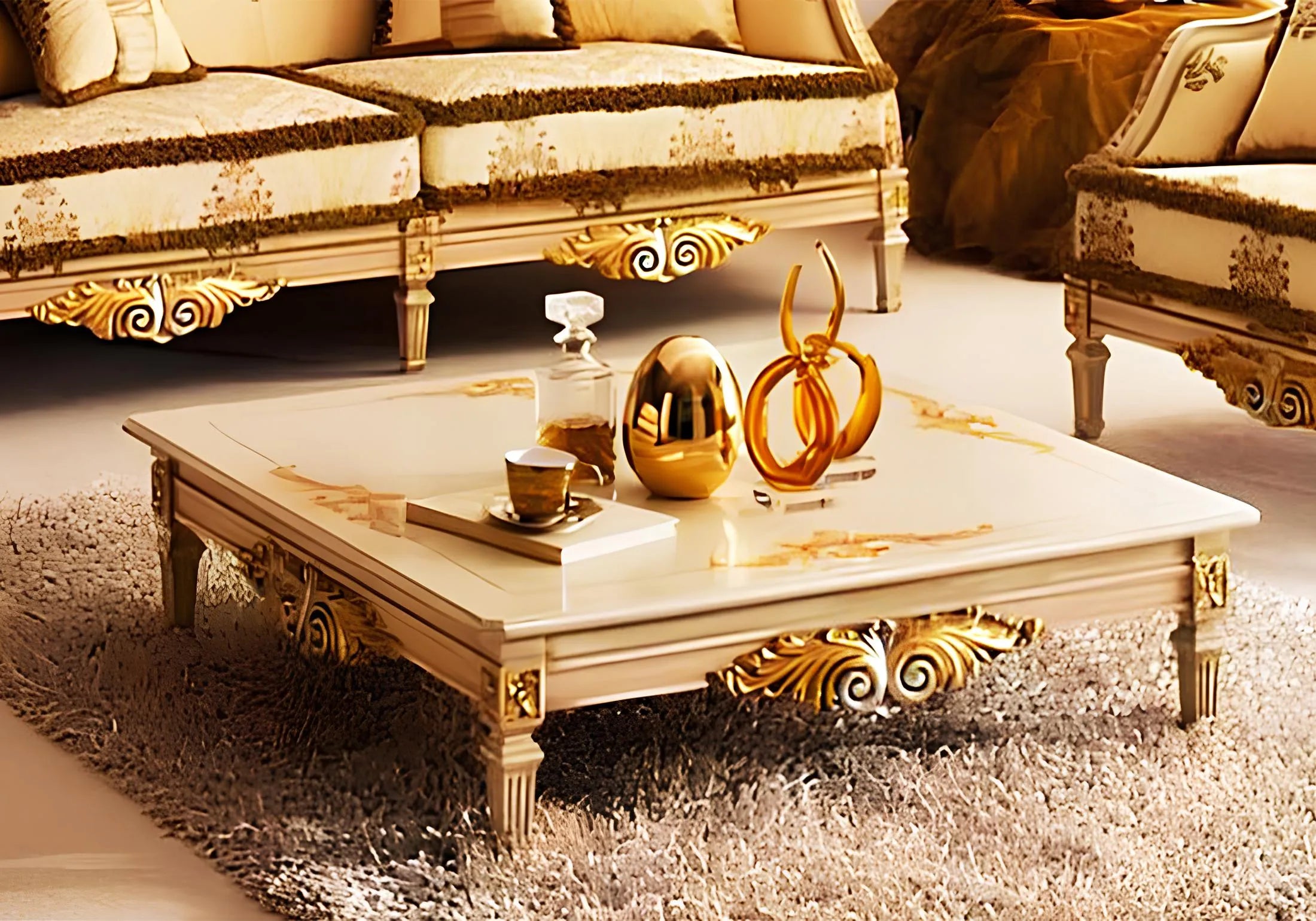 Wooden Crafted Golden Center Table