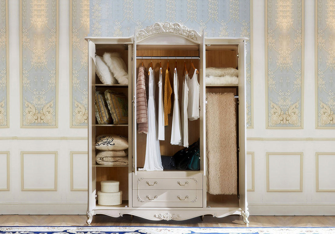 clothes inside the Luxury European Style Hand Carving wardrobe