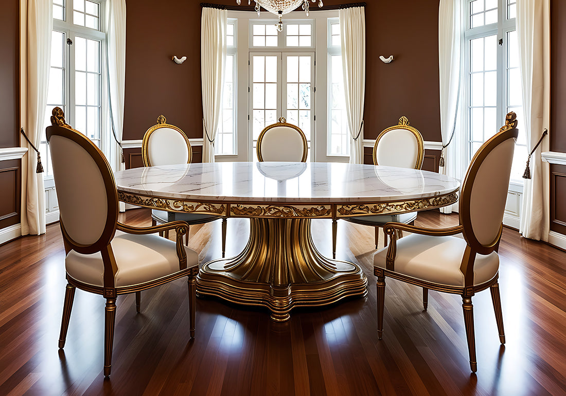 Imperial Opulence Handcrafted Round Dining Table Set