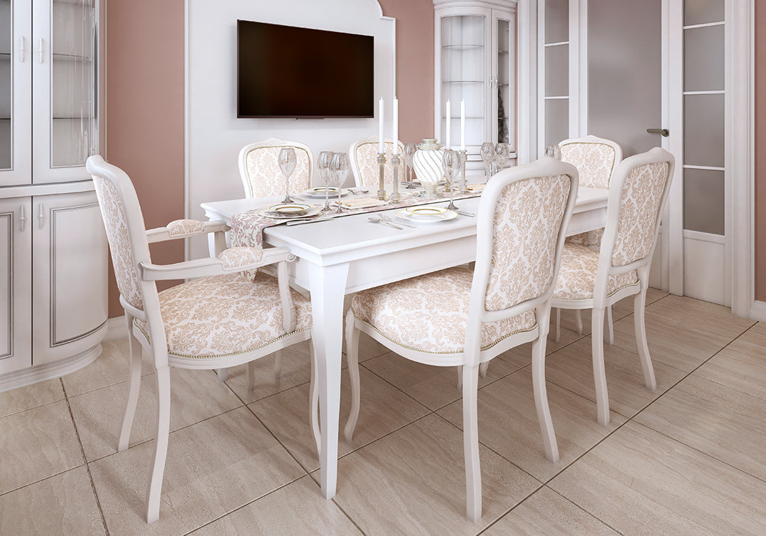 Pearl Mist Solid Teak Hand Carved Dining Table Set