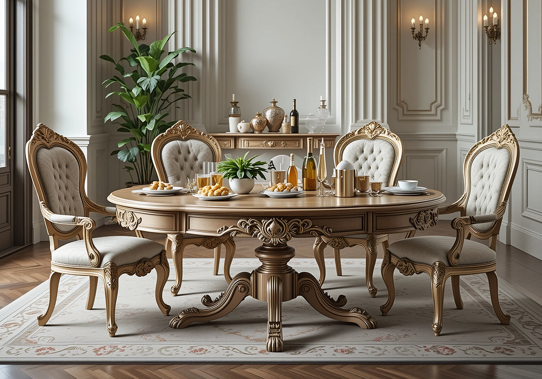 Imperial Crest Wooden Handcrafted Round Dining Table Set
