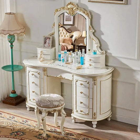 Luxury Modern European Style Teak Wood Carving Dressing Table