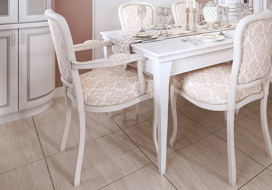 Pearl Mist Solid Teak Hand Carved Dining Table Set