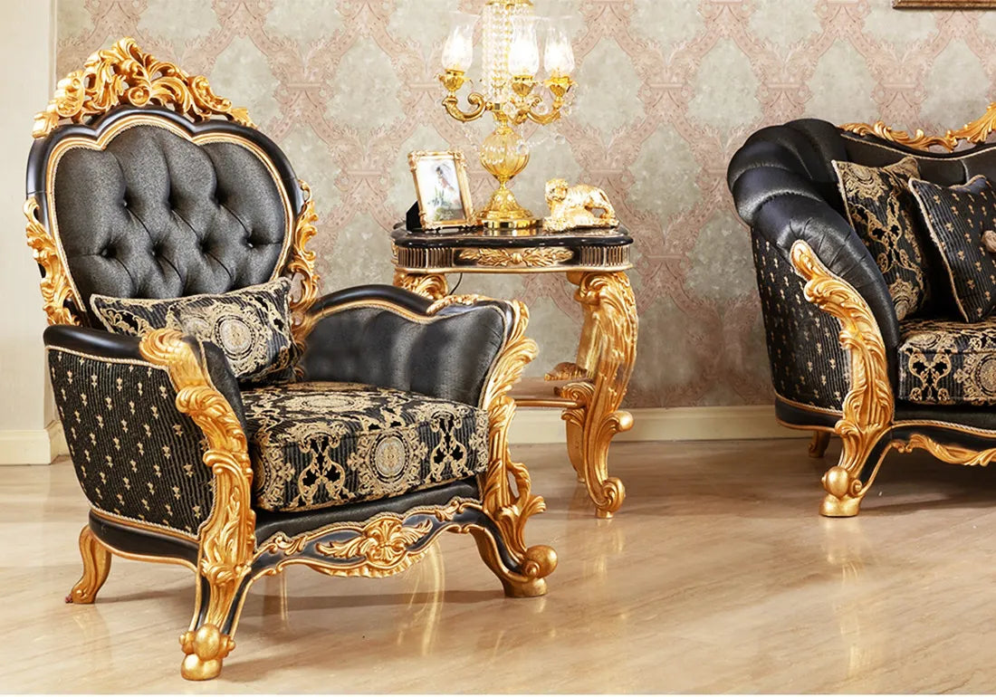 wooden crafted royal arm chair and corner table
