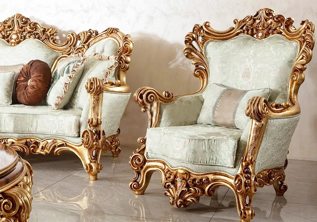 Golden Color Wooden Crafted Armchair