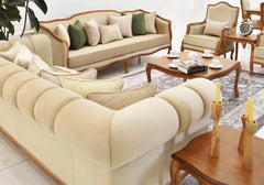 cream color wooden sofa set