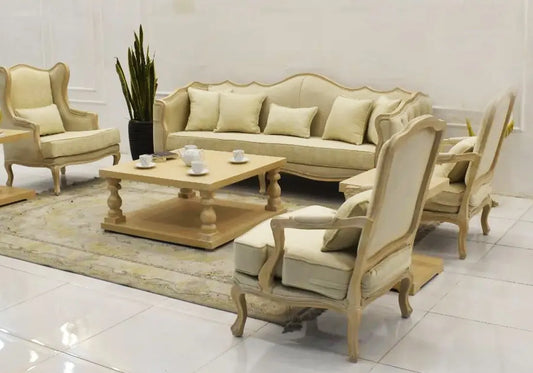 Cream Color Wooden Sofa Set