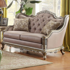 silver color wooden 2 seater sofa