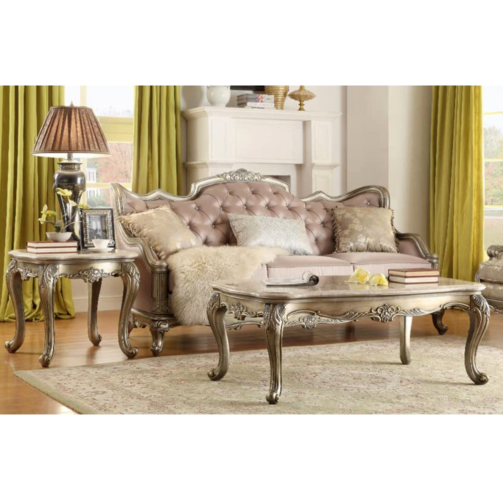 classical 3 seater sofa with center table and corner table