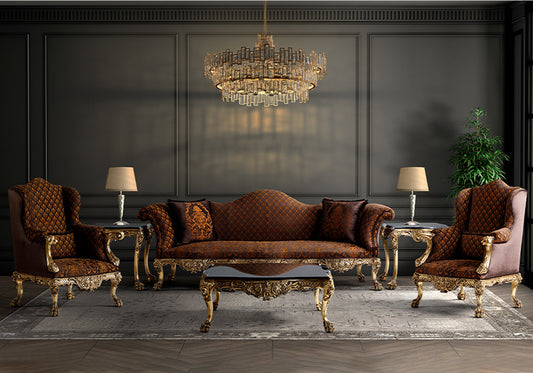 Luxury Sleek Design Wooden Handcrafted Carving Sofa Set