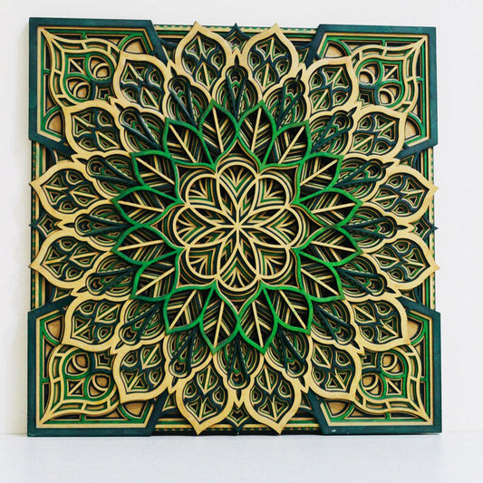 Green Mandala Teakwood 8 Layers Wall Decor